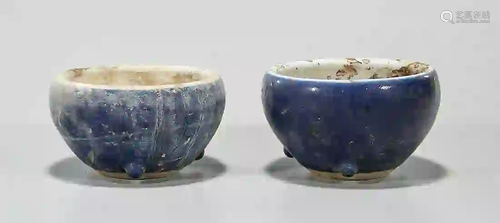 Pair Chinese Blue Glazed Porcelain Bowls