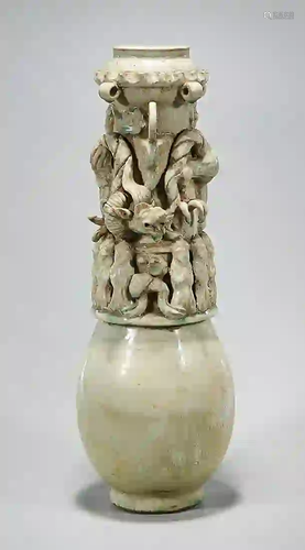 Chinese Glazed and Molded Ceramic Vase