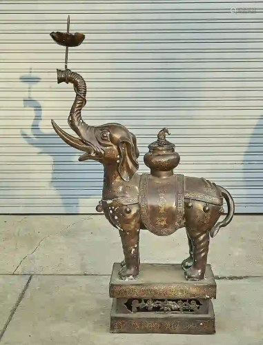Large Chinese Bronze Elephant-Form Candlestick and