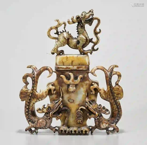 Chinese Elaborate Hardstone Covered Vase