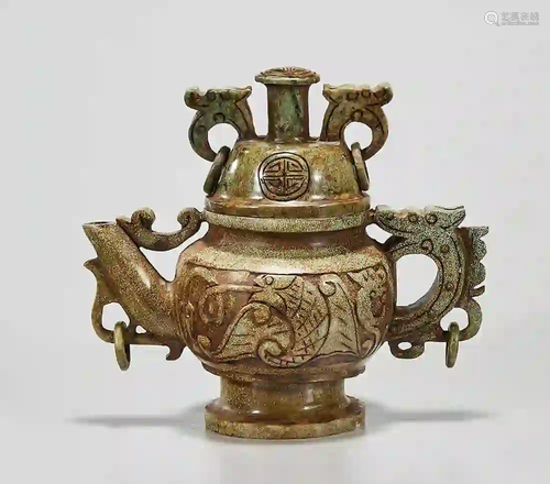 Chinese Hardstone Covered Tea Pot