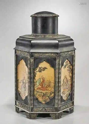 Chinese Covered Hexagonal Metal Container