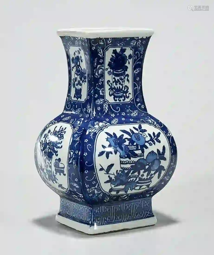 Chinese Blue and White Porcelain Four-Faceted Vase