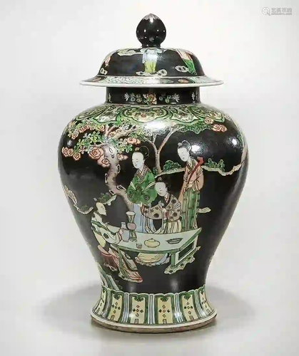 Chinese Famille Verte Porcelain Covered Vase