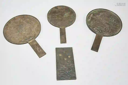 Group of Four Antique Japanese Bronze Hand Mirrors