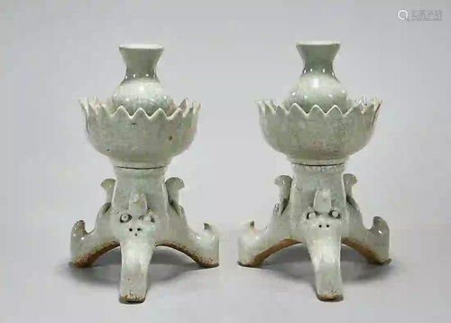 Pair Chinese Crackle Glazed Porcelain Tripod