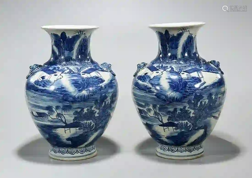 Pair Chinese Blue and White Porcelain Vases