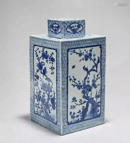 Chinese Blue and White Porcelain Square Form Covered