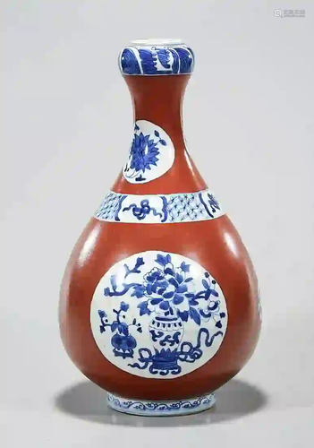 Chinese Red, Blue and White Porcelain Yuhuchunping Vase