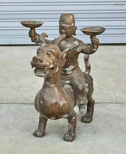 Chinese Bronze Figural Candle Holder