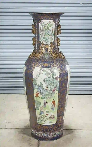 Tall Chinese Enameled Porcelain Floor Vase