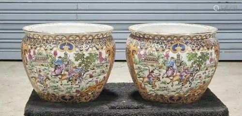 Pair Chinese Enameled Porcelain Fish Bowls