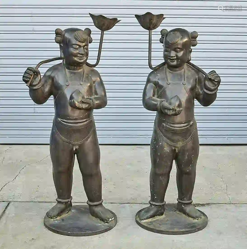 Pair Bronze Figural Candle Holders