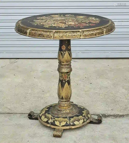 Chinese Painted Wood Pedestal Table