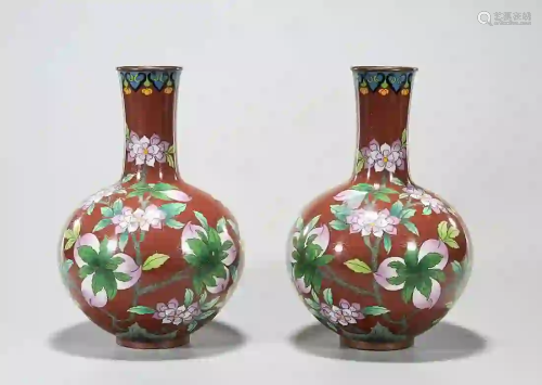 Pair Chinese Enameled Porcelain Globular Vases