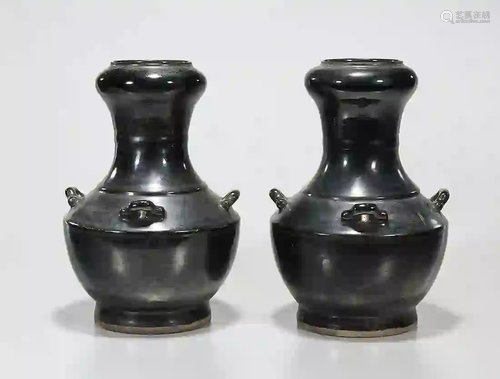 Pair Chinese Black Glazed Porcelain Vases