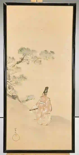 Two Framed Japanese Ink and Color on Paper Paintings
