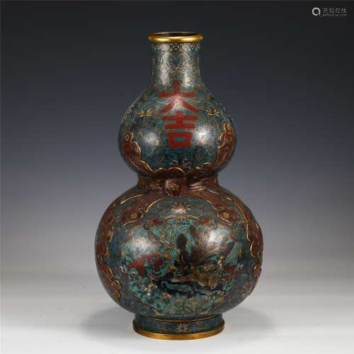 CHINESE CLOISONNE DAJI CHARACTERS GOURD SHAPE VASE