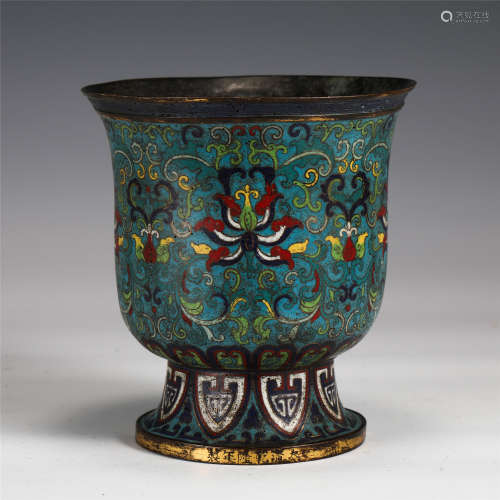 CHINESE FLORAL PATTERNS CLOISONNE LARGE CUP
