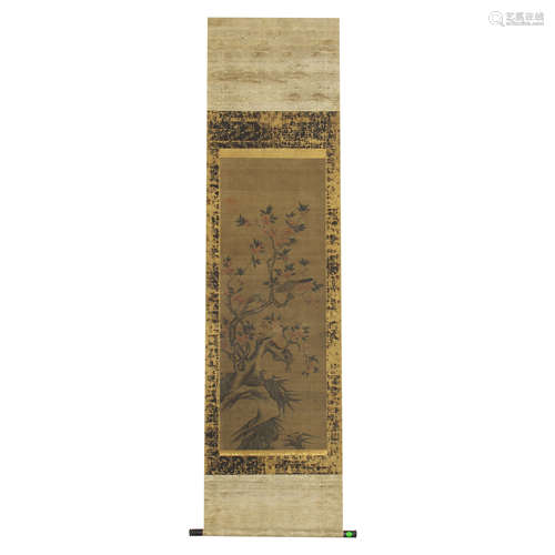 CHIENSE PAINTING HANGING SCROLL OF FLOWERS AND BIRDS