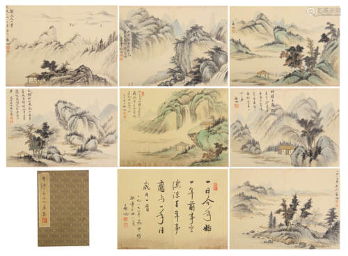 CHINESE LIGHT COLOR INK PAINTING ALBUM OF LANDSCAPES