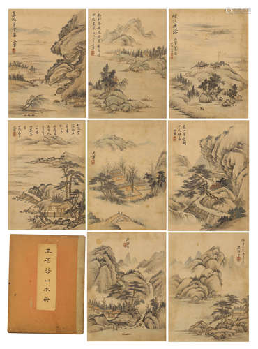 CHINESE LIGHT COLOR INK PAINTING ALBUM OF LANDSCAPES