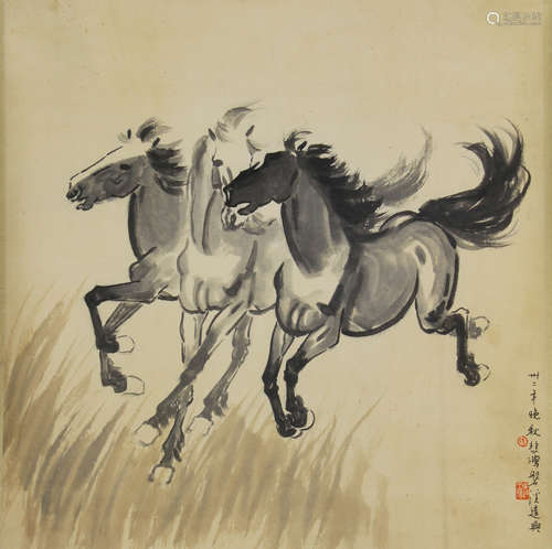 CHINESE INK PAINTING OF RUNNING STEEDS