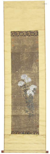 CHINESE HANGING SCROLL PAINTING, WHITE CHRYSANTHEMUMS