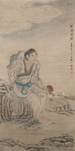 CHINESE PAINTING OF LIU HAI PLAYS WITH GOLD TOAD