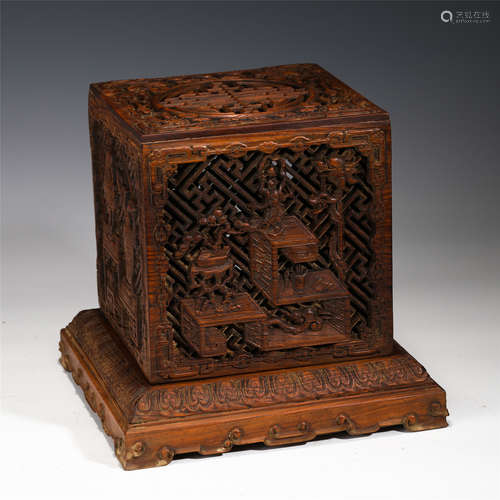 CHINESE HOLLOW CARVING HUANGHUALI WOOD BOX