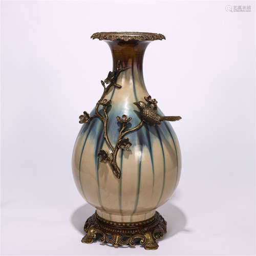 CHINESE GILT BROZNE TRANSMUTATION GLAZE YUHUCHUN VASE