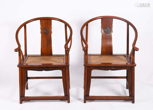 PAIR OF CHINESE HUANGHUALI WOOD ARM CHAIRS