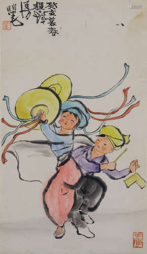 CHINESE COLOR PAINTING OF DANCING FIGURES