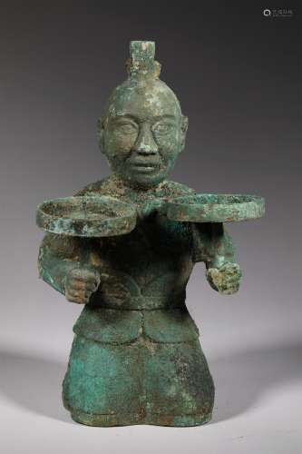 A WARRING STATES PERIOD BRONZE CHARACTER SHAPE ORNAMENT