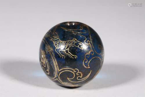 A WARRING STATES PERIOD AZURE STONE GOLD INLAID BALL