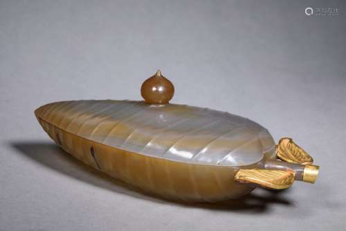 A LIAO DYNASTY AGATE GOLD GILDED BOX WITH LID