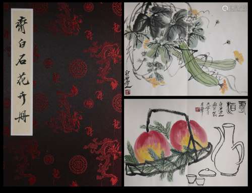AN ANCIENT CHINESE FLOWER PAINTING ALBUM, QI BAISHI MARKED