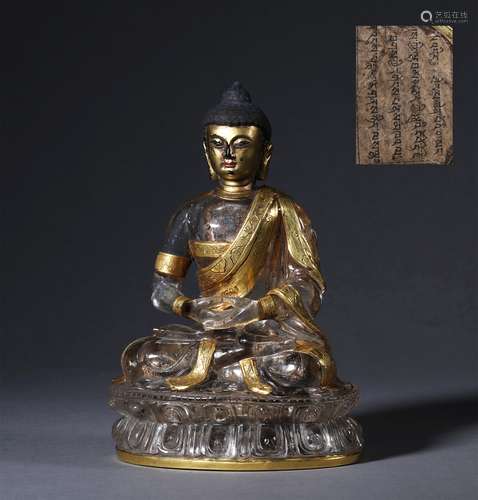 A CHINESE VINTAGE GILT CRYSTAL BUDDHA STATUE