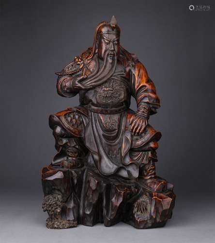 A QING DYNASTY ROSEWOOD GUAN YU STATUE