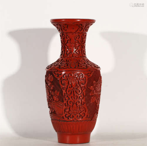 CHINESE CARVED LACQUERWARE FLOWERS PATTERN VASE