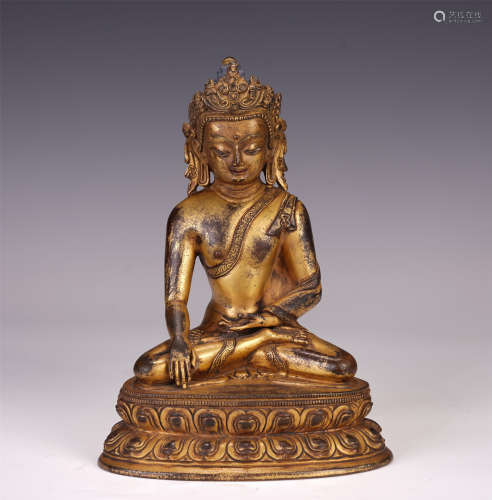 A CHINESE GILT BRONZE SAKYAMUNI BUDDHA SEATED STATUE