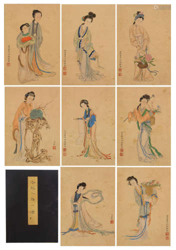 ELEVEN PAGES OF CHINESE HAND PAINTING OF LADIES