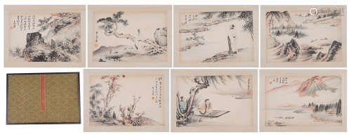 CHINESE ALBUM OF COLORFUL PAINTINGS MOUNTAINS SCHOLARS FINE WORK