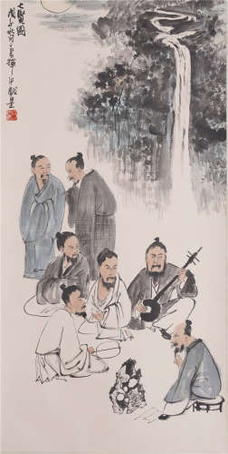 CHINESE SCROLL OF PAINTING SCHOLARS FIGURE STORY