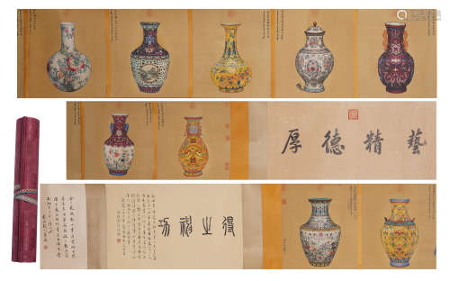 CHINESE LONG SCROLL OF PAINTING PORCEALINS WARE FINE WORK