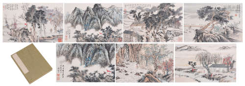 CHINESE ALBUM OF PAINTINGS MOUNTAINS FIGURE STORY