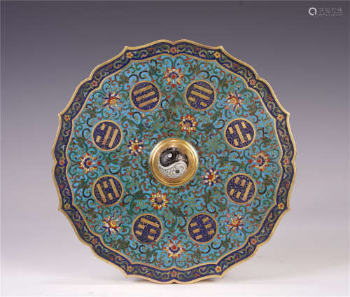 A CHINESE COPPER TIRE ENAMEL EIGHT DIAGRAMS BRONZE MIRROR