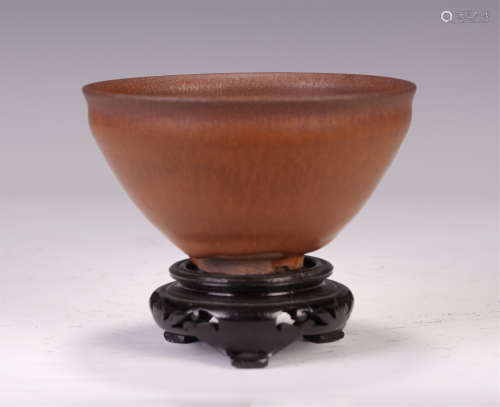 A CHINESE OLD KILN BOWL ON STAND