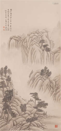 CHINESE SCROLL OF PAINTING MOUNTAINS LANDSCAPE
