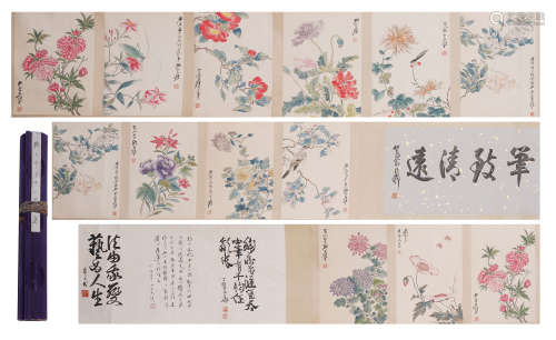 CHINESE LONG SCROLL OF COLORFUL PAINTING FLOWERS AND BIRDS FINE WORK